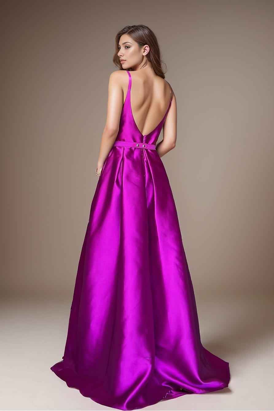 Spaghetti Strap Sleeveless Backless Long Prom Dress With Belt