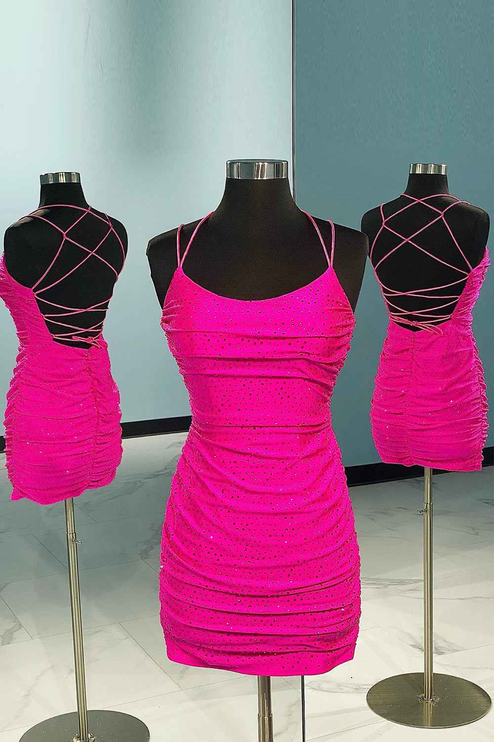 Rose Pink Lace Up Tight Homecoming Dress Bmbride