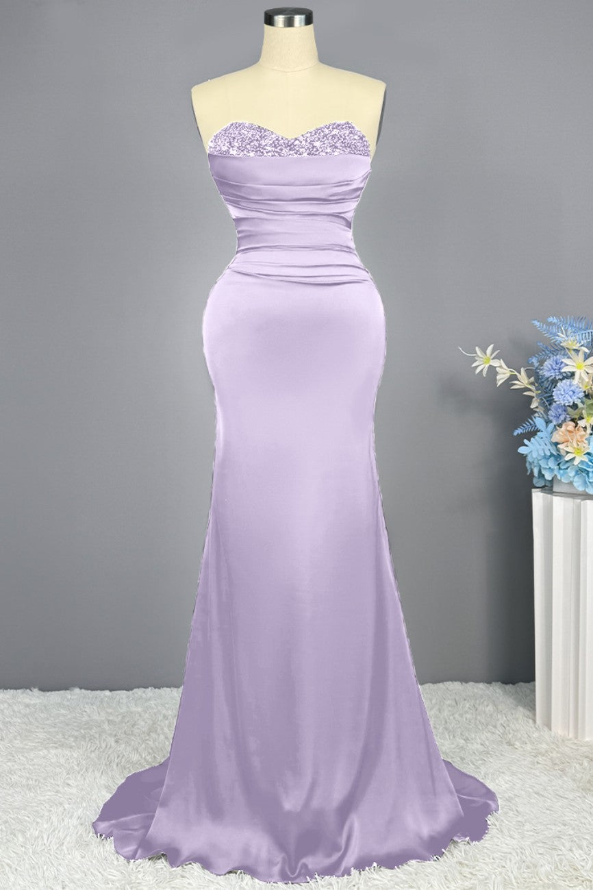Red Sweetheart Sleeveless Sequined Mermaid Prom Dress BM bride