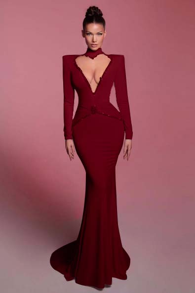 High Neck Long Sleeves Long Mermaid Prom Dress With Sequins BMBRIDE