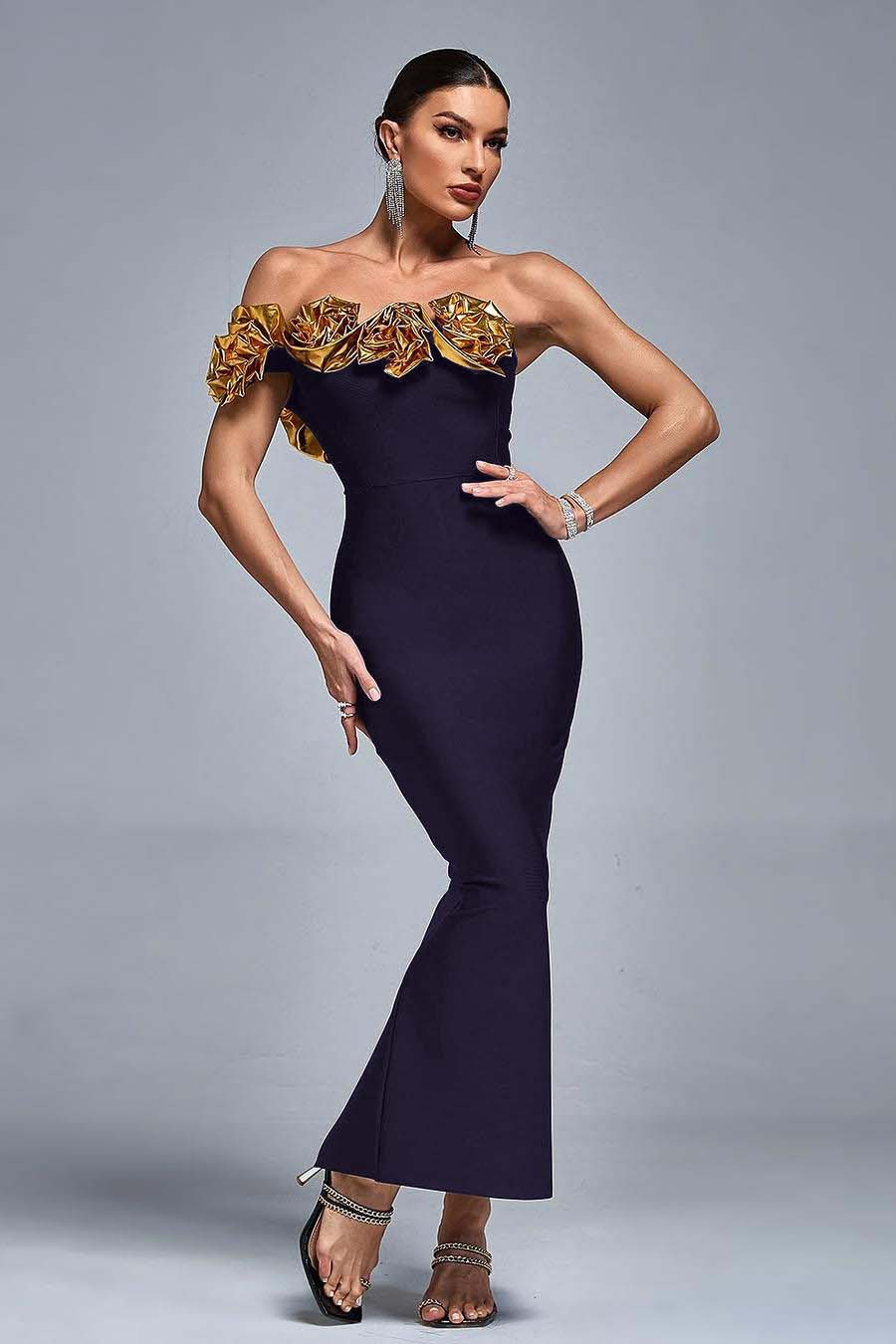 One Shoulder Sleeveless Long Mermaid Prom Dress With Pleated BMBRIDE
