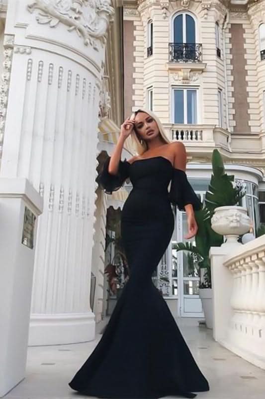 Strapless Mermaid Black Evening Dress BM bride