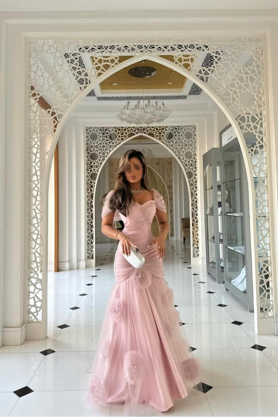 Sweetheart Short Sleeves Long Mermaid Prom Dress With Pleated BMBRIDE