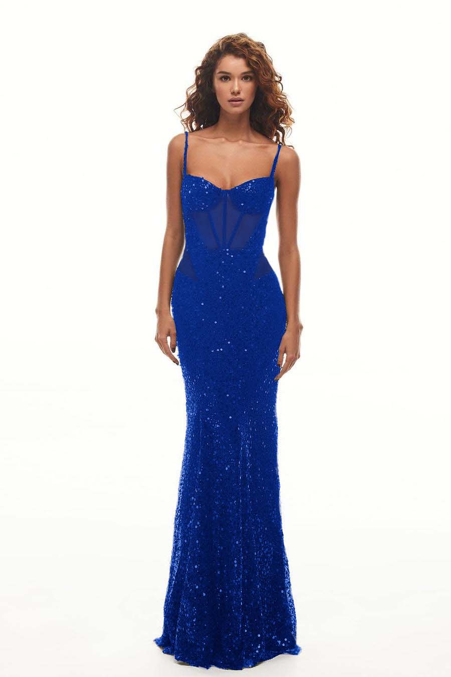 Spaghetti Strap Sweetheart Mermaid Long Prom Dress With Sequins BMBRIDE