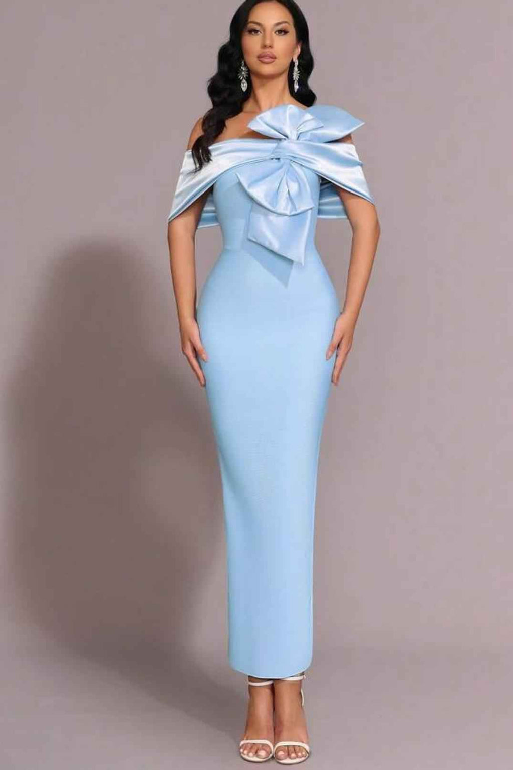 Off the Shoulder Sleeveless Long Split Prom Dress With Bowknot