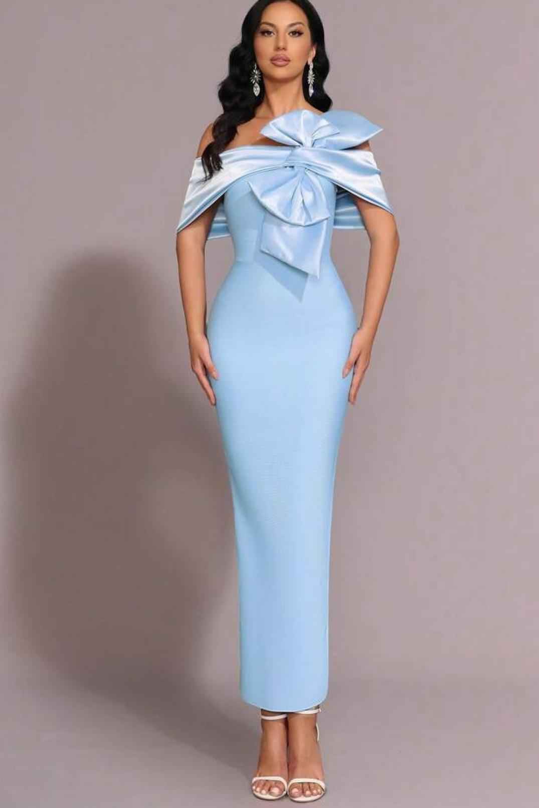 Off the Shoulder Sleeveless Long Split Prom Dress With Bowknot