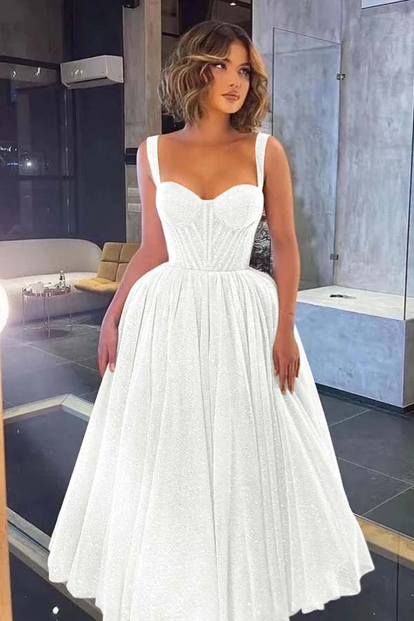 Gorgeous Spaghetti Strap Sweetheart Sequins Prom Dress With Tulle BMBRIDE