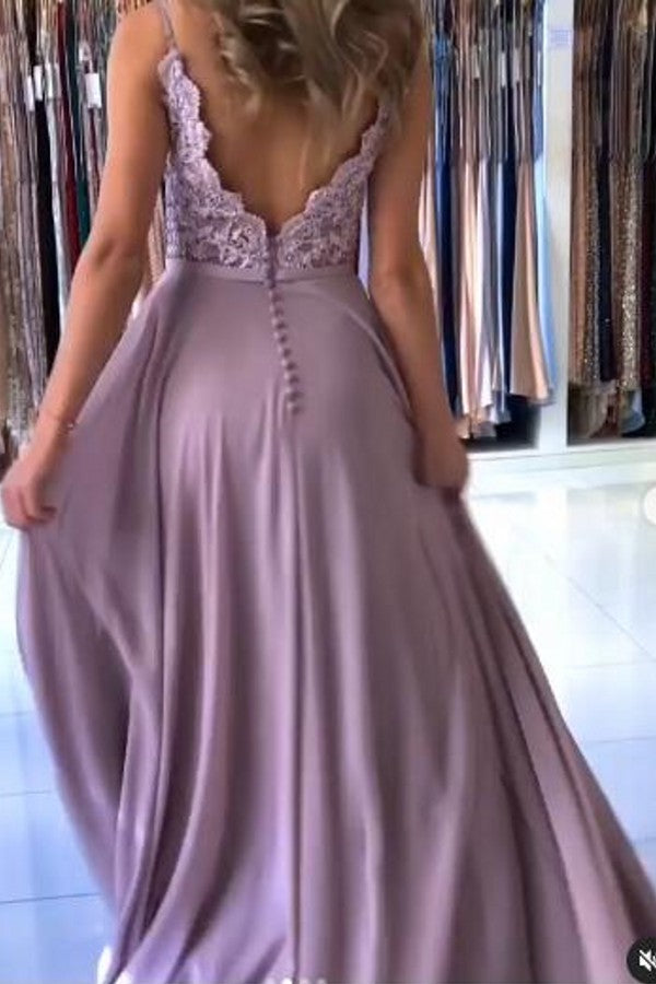 Spaghetti-Straps Applique Mermaid Prom Dress with Split BM bride