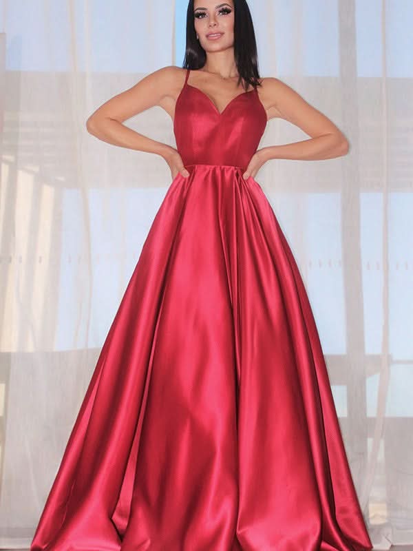 Red Spaghetti-Straps Evening Dress BM bride