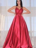 Red Spaghetti-Straps Evening Dress BM bride
