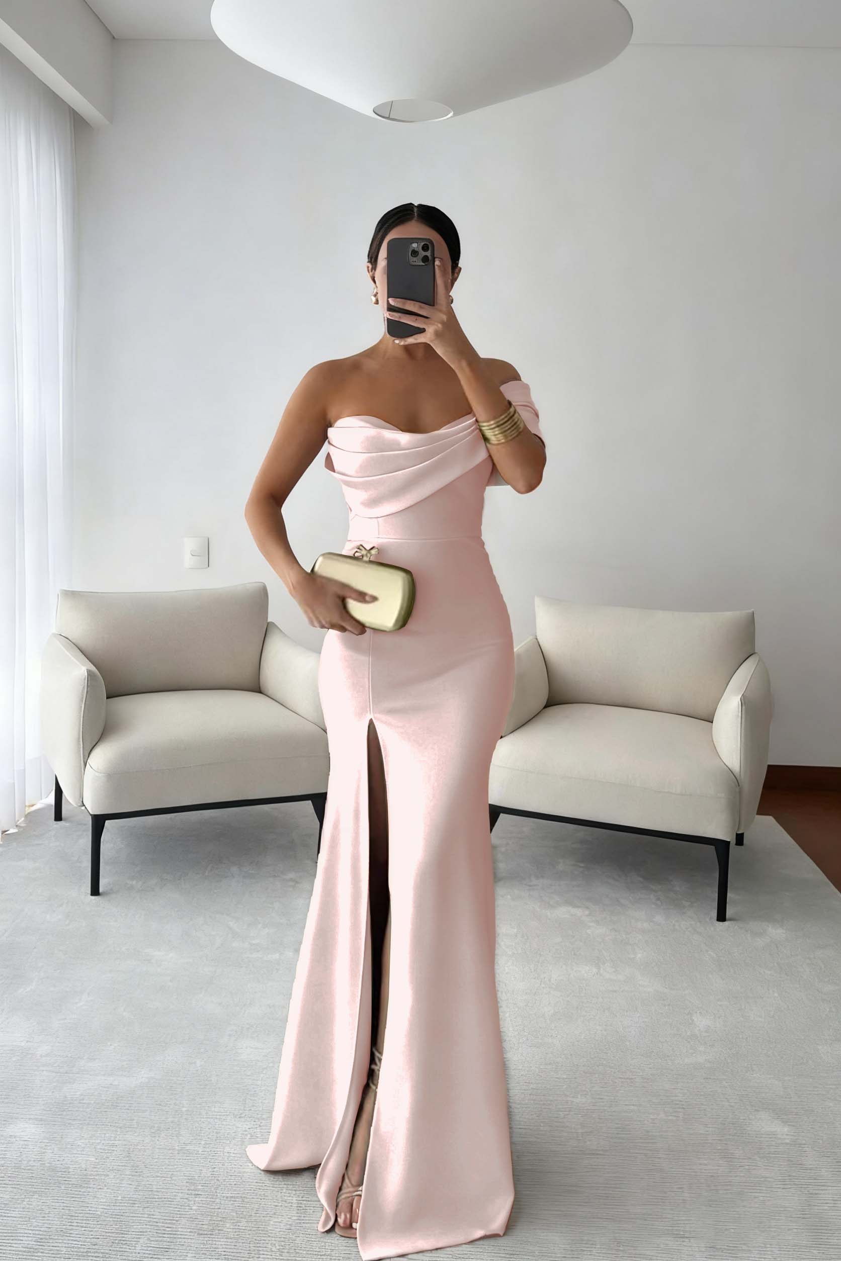 One Shoulder Sleeveless Long Mermaid Prom Dress With Split Pleated BMBRIDE