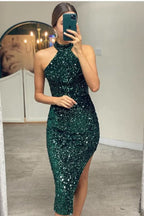 Elegant Halter Sequined Mermaid Prom Dress BM bride