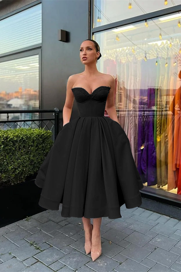 Sweetheart Sleeveless Evening Dress Short with Beading and Pockets BM bride