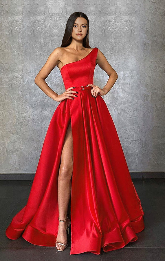One Shoulder Long Slit Prom Dress BM bride