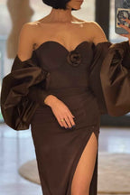 Strapless Sleeveless Long Mermaid Split Prom Dress With Shawl