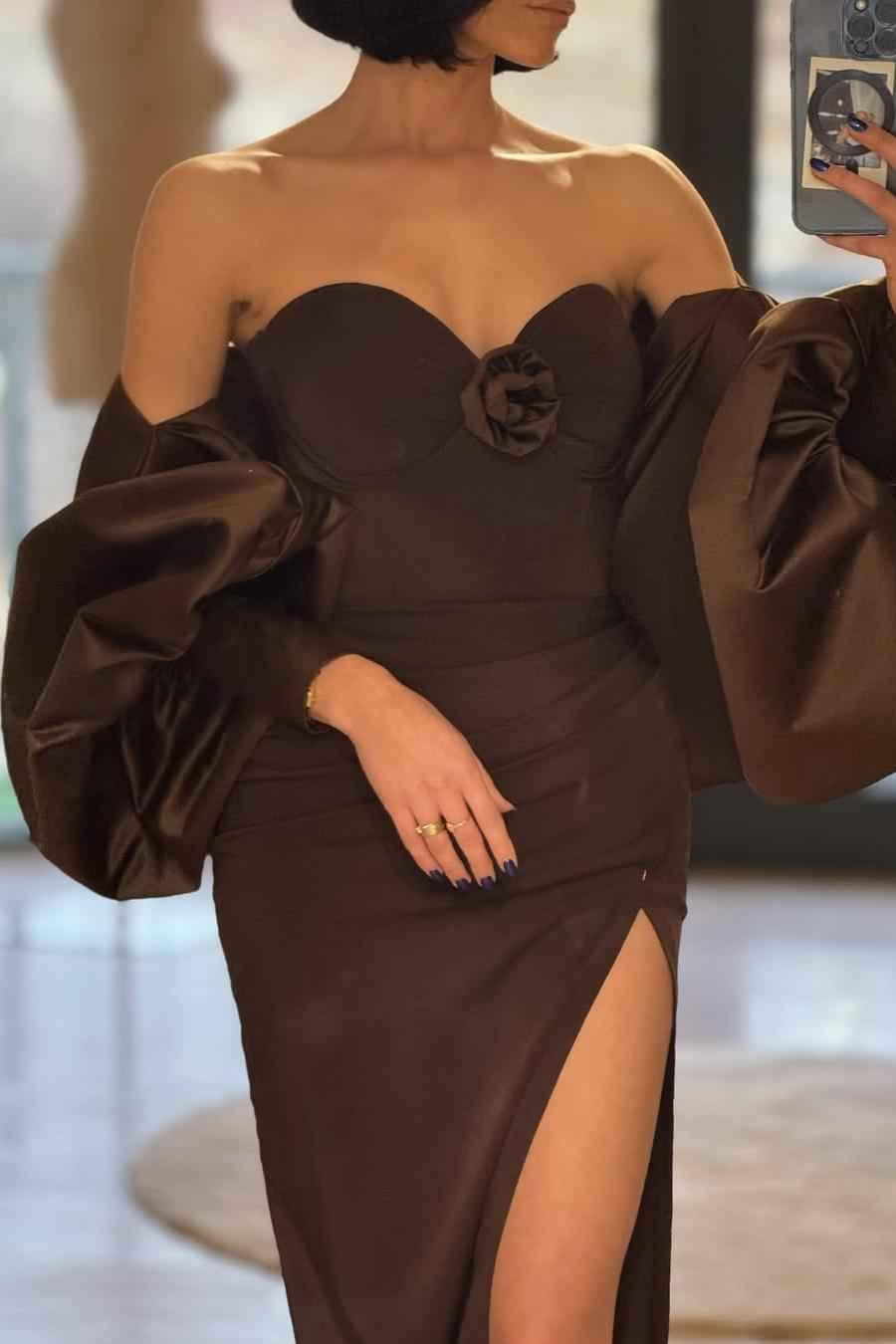 Strapless Sleeveless Long Mermaid Split Prom Dress With Shawl