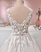 Vintage A-Line Deep V-Neck Backless Ruffle Wedding Dress with Tulle and Lace Appliques BM bride