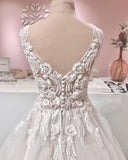 Vintage A-Line Deep V-Neck Backless Ruffle Wedding Dress with Tulle and Lace Appliques BM bride