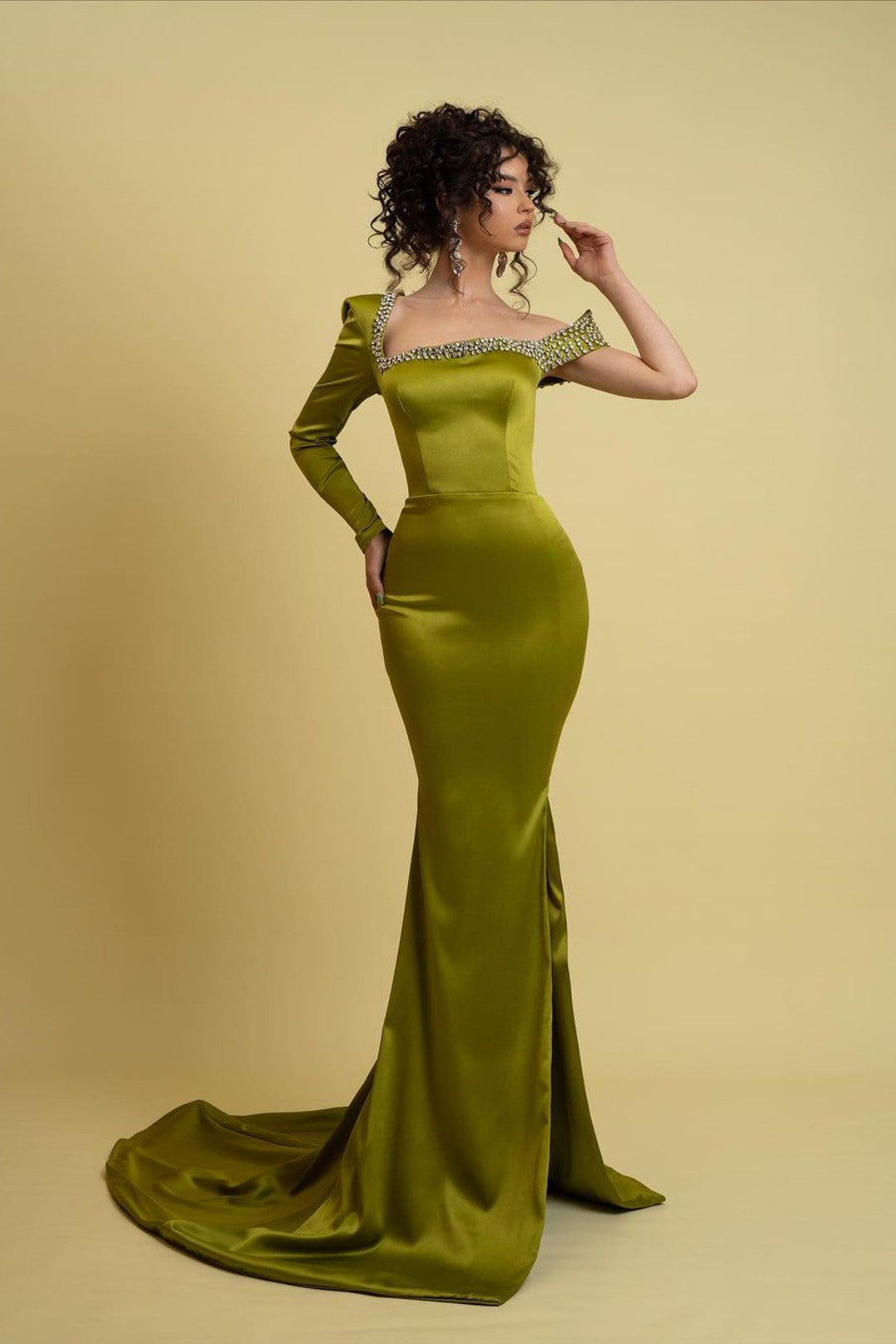 Sage Green Charmeuse One Shoulder Mermaid Prom Dress with Slit BM bride