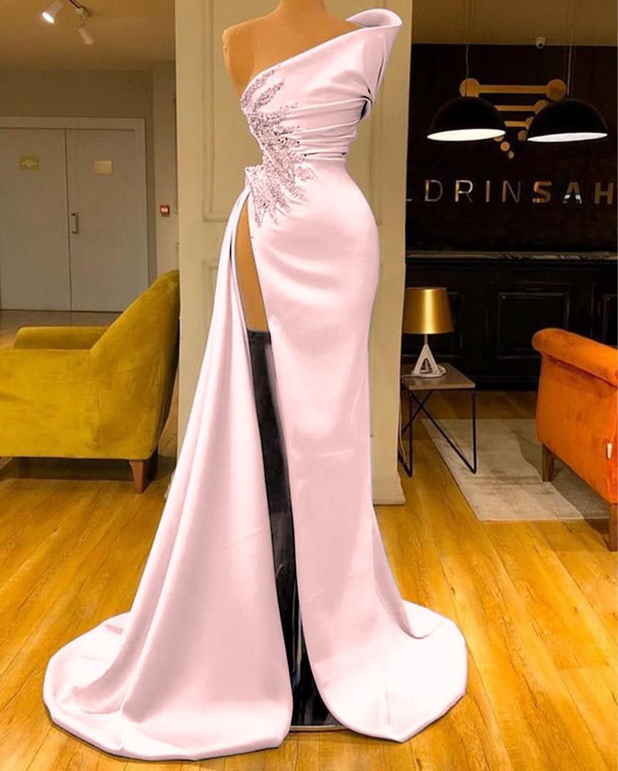 Sky Blue Sleeveless Long Mermaid Prom Dress with Beads BM bride