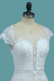 Bateau Neck Beaded Floor-Length Mermaid Wedding Dress with Lace Appliques BM bride