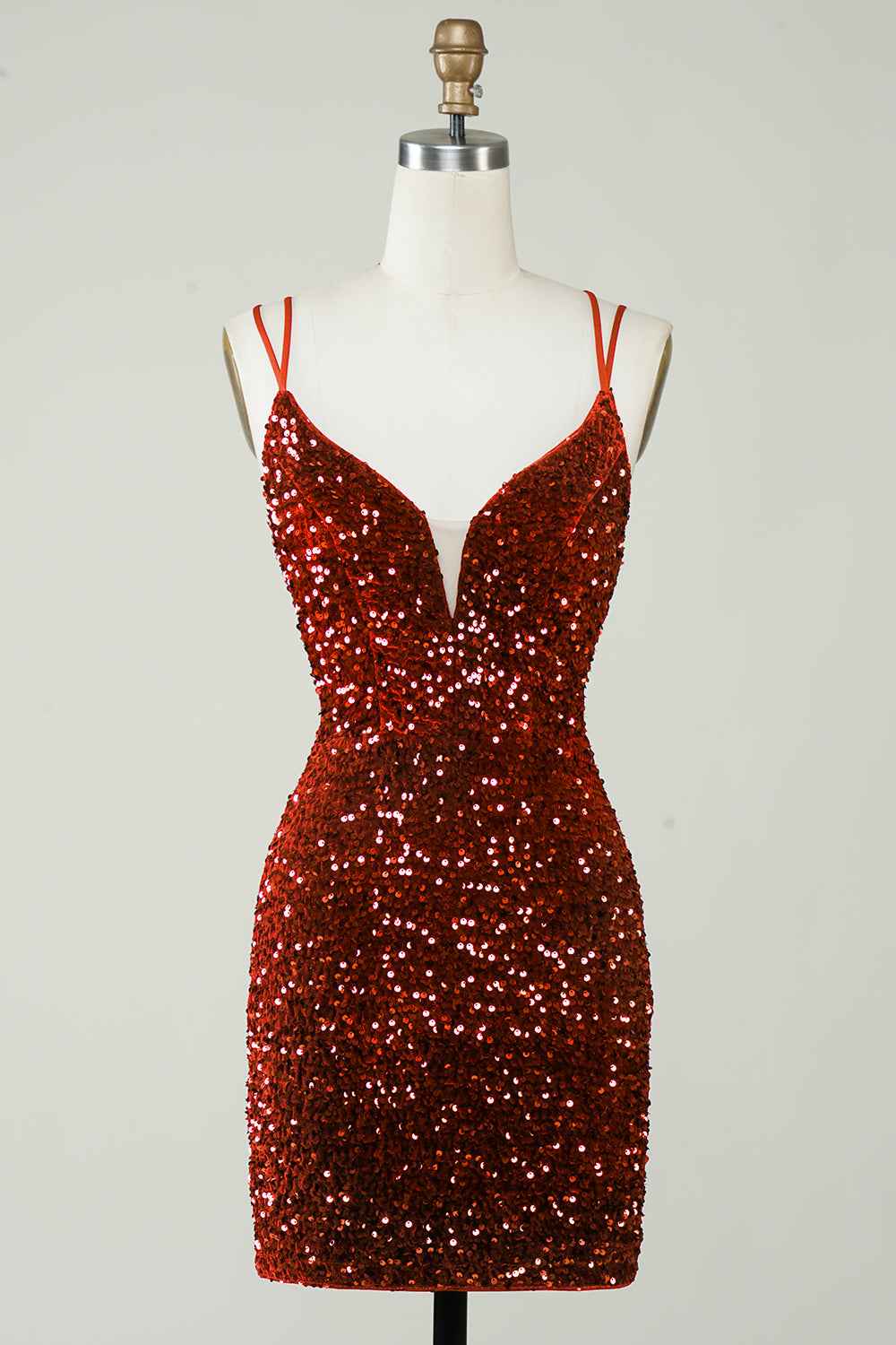 Red Criss-Cross Straps Sequins Tight Short Hoco Dress