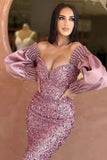 Off-The-Shoulder Mermaid Long Sleeve Evening Dress with Sequins BM bride