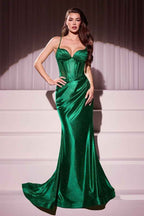 Spaghetti Strap Sleeveless Mermaid Long Prom Dress With Pleated