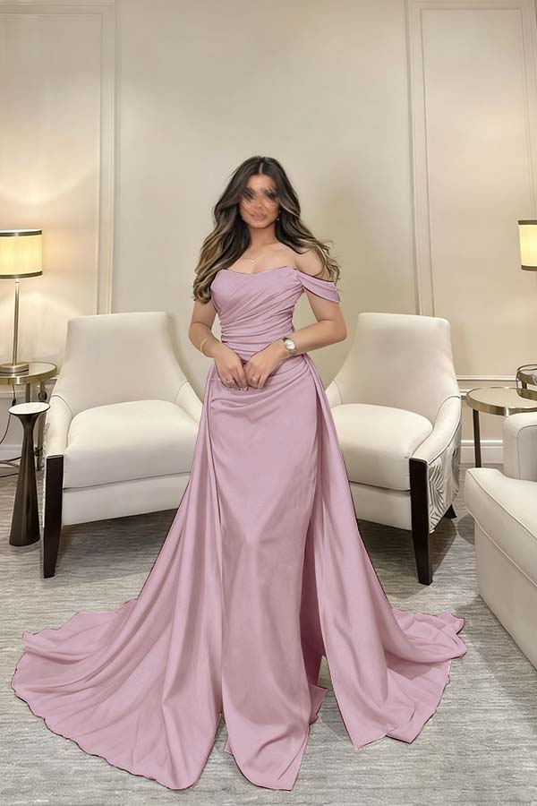 Off The Shoulder Sleeveless Long Mermaid Prom Dress With Pleated BMBRIDE