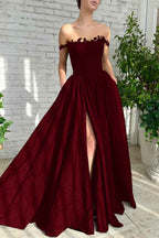 Charming Black Off the Shoulder Strapless Split Princess Long Prom Dress