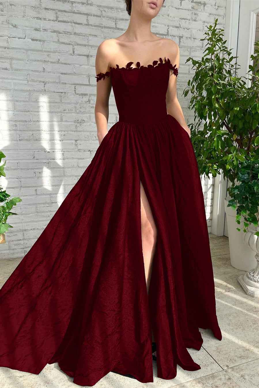 Charming Black Off the Shoulder Strapless Split Princess Long Prom Dress