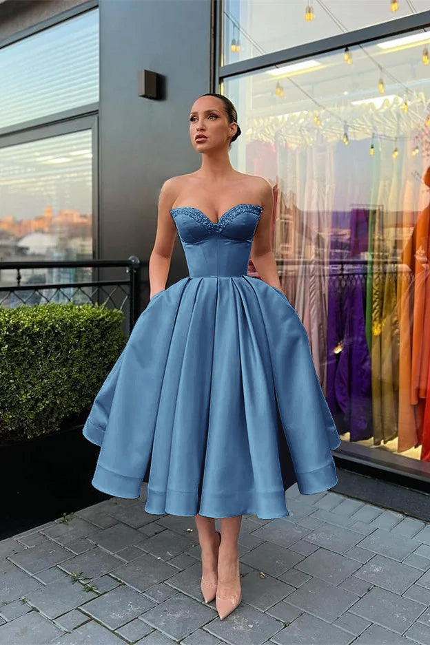 Sweetheart Sleeveless Evening Dress Short with Beading and Pockets BM bride