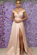 Off-the-Shoulder Prom Dress with Split BM bride