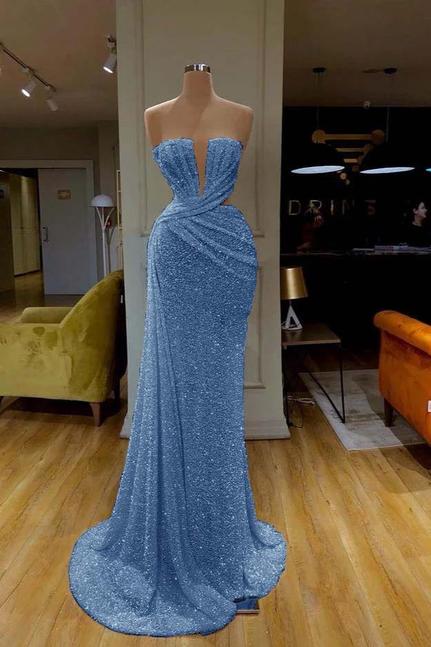 Sequins Sleeveless Gorgeous White Strapless Prom Dress With Pleated Online BMBRIDE