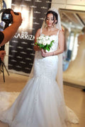 Spaghetti Straps Long Mermaid Wedding Dress With Lace Appliques Tulle BM bride