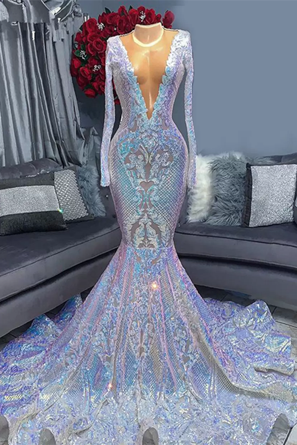 Long Sleeves Sequin Mermaid Prom Dress On Sale BM bride