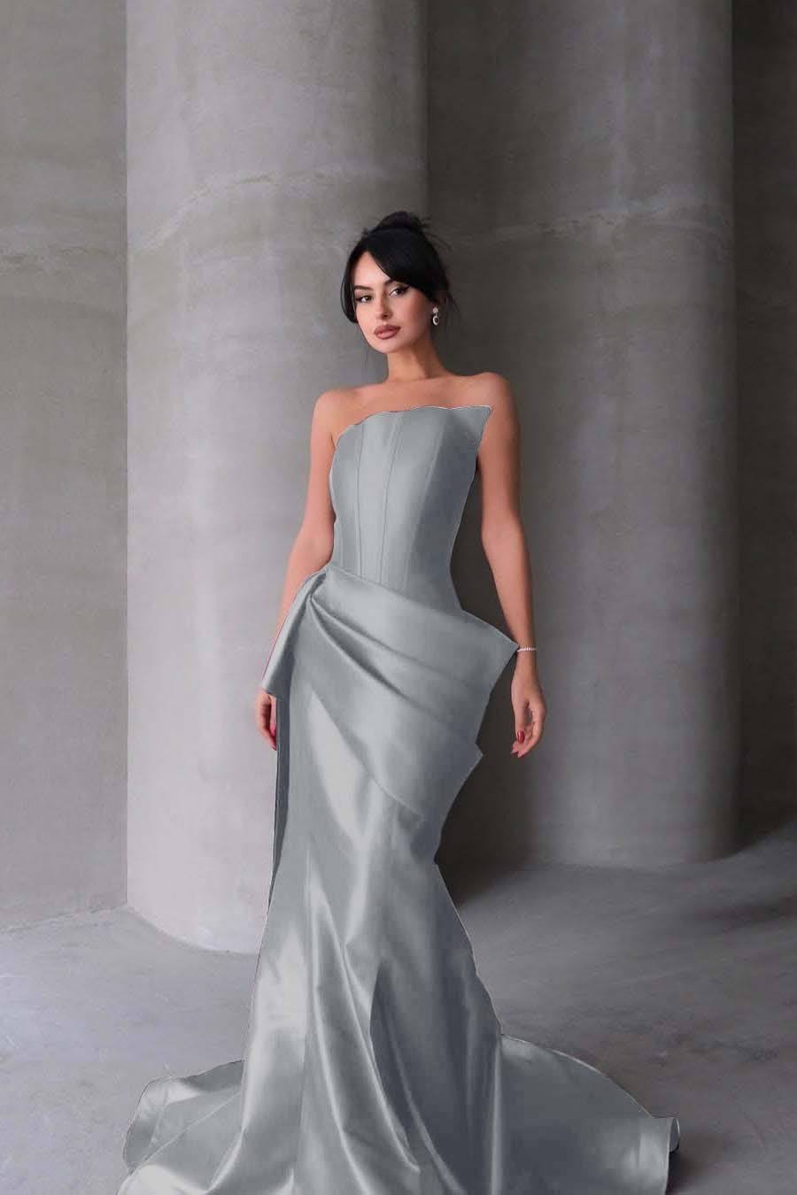 Chic Strapless Sleeveless Mermaid Long Prom Dress With Pleated BMBRIDE