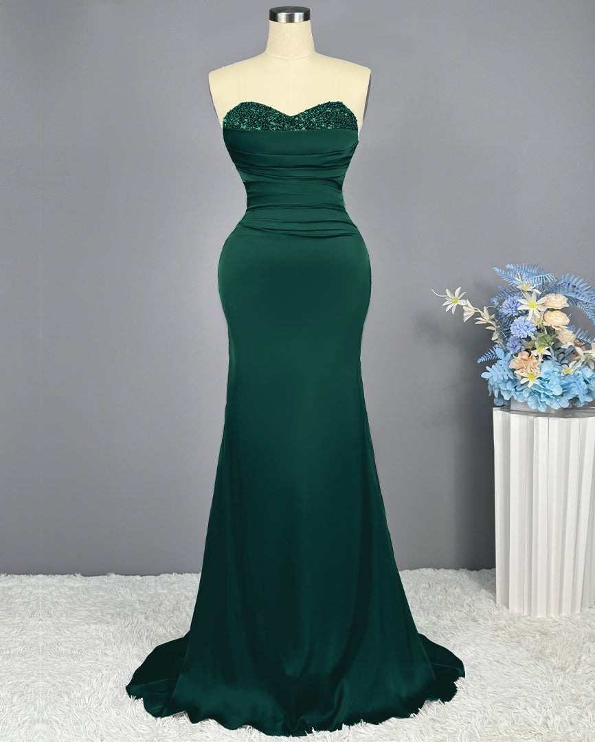 Red Sweetheart Sleeveless Sequined Mermaid Prom Dress BM bride