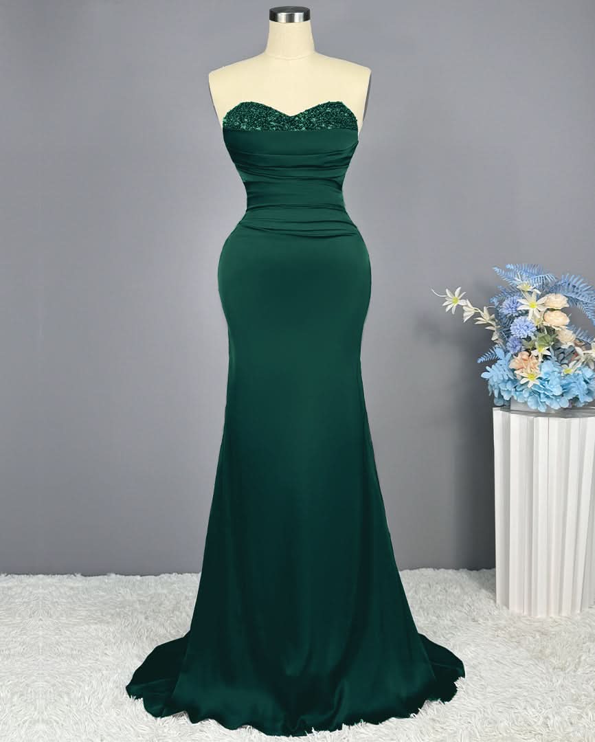 Red Sweetheart Sleeveless Sequined Mermaid Prom Dress BM bride