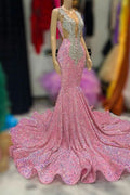 Sequins Mermaid Prom Dress with Wide Shoulder Straps and Long BM bride