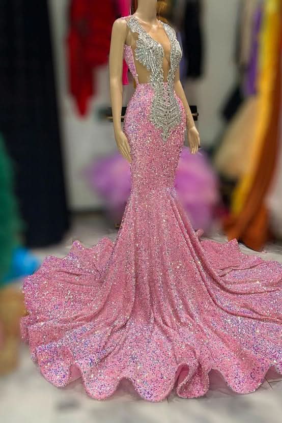 Sequins Mermaid Prom Dress with Wide Shoulder Straps and Long BM bride