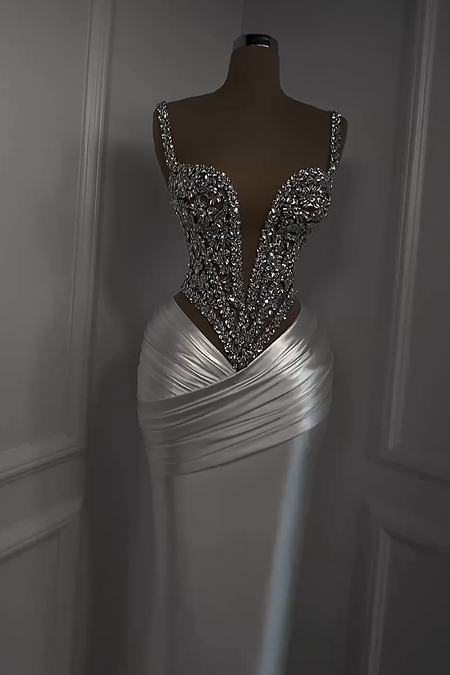 Spaghetti Strap Sweetheart Sleeveless Long Prom Dress With Beading