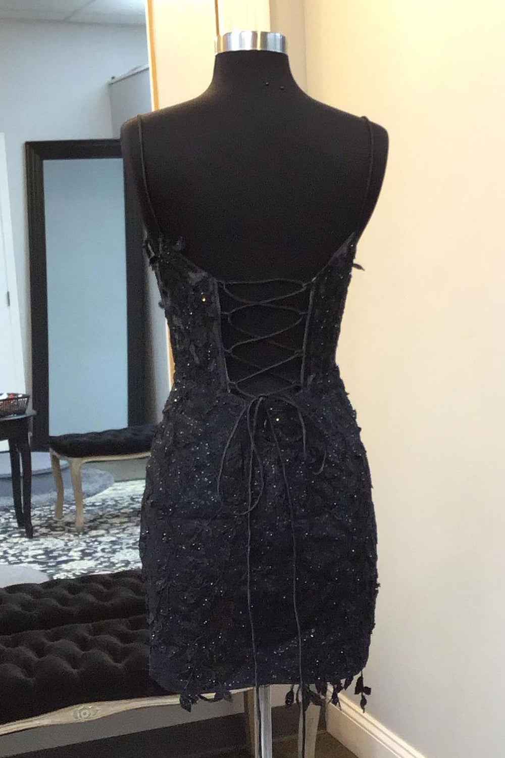 Sparkly Black Corset Lace Tight Short Homecoming Dress Bmbride