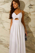 Spaghetti Strap Sleeveless Split Long Prom Dress With Ruffles