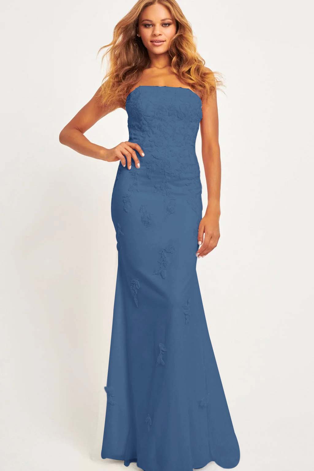 Strapless Sleeveless Long Mermaid Prom Dress With Appliques BMBRIDE