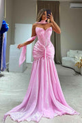 Strapless Sleeveless Long Mermaid Prom Dress With Pleated Scarf