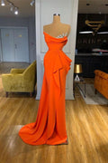 Online Orange Sequins Mermaid Strapless Prom Dress with Sleeveless BM bride