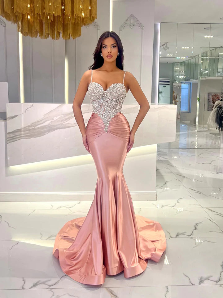 Baby Blue Mermaid Prom Dress Long Sweetheart Sleeveless with Beads BM bride