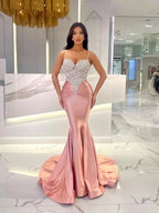 Baby Blue Mermaid Prom Dress Long Sweetheart Sleeveless with Beads BM bride