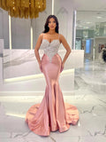 Baby Blue Mermaid Prom Dress Long Sweetheart Sleeveless with Beads BM bride